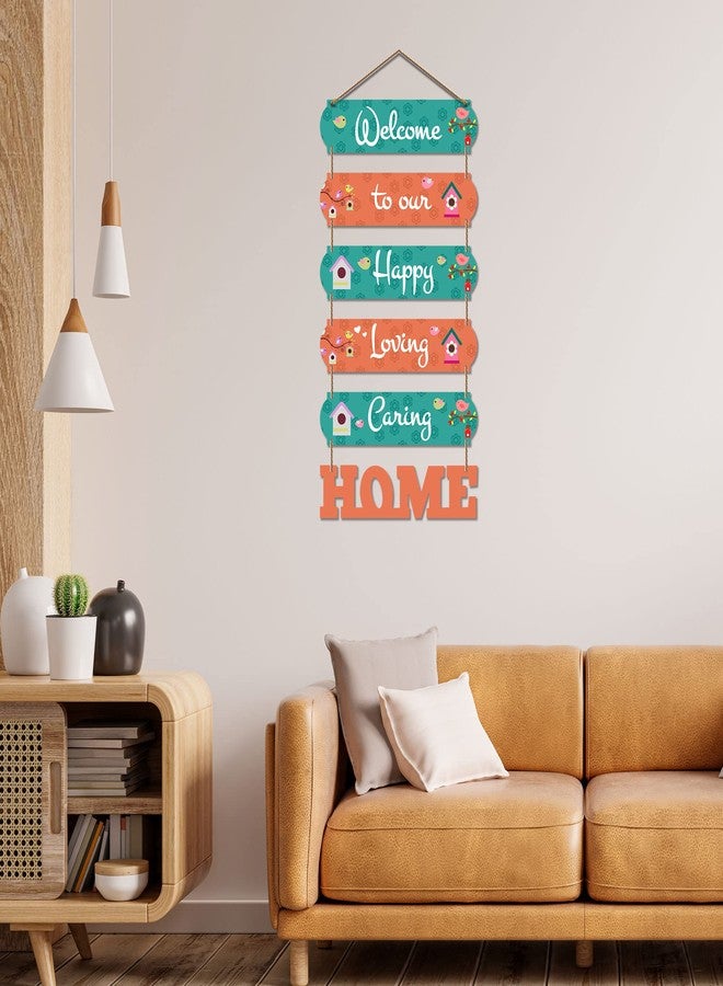 Artvibes Welcome To Our Happy Home Wooden Wall Hanger for Gateway | Decor Hanging Ornaments | Door Quotes Hanging | Wall Poster | Wall Art Print | Gift Items for Home Decor | Wall Accent (WH_6601N) - Image 3